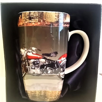 Porcelanowy kubek - MOTOCYKL - wysoki kubek z motocyklem